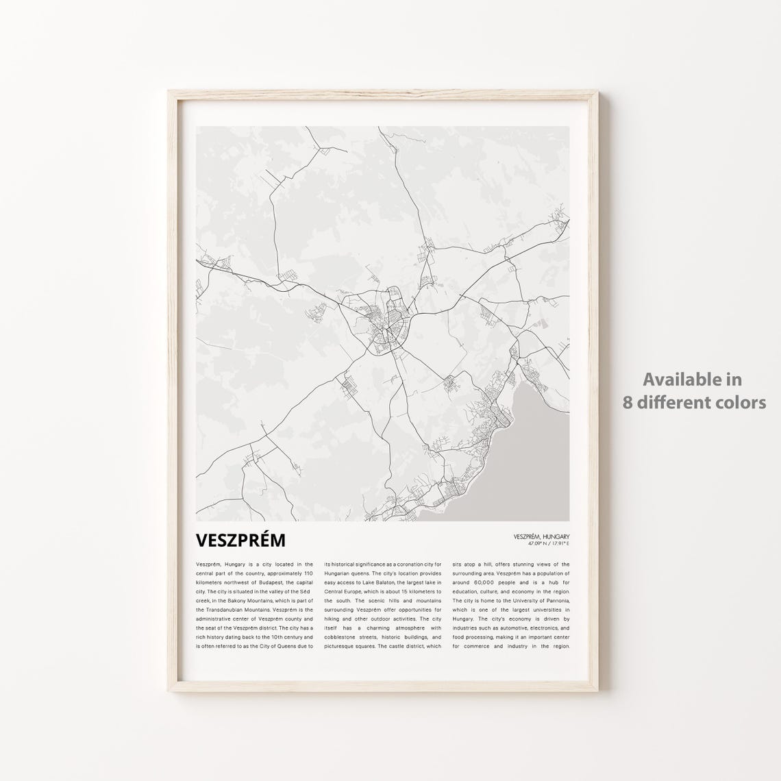 Veszprem Hungary Minimalist Black and White Street Map Poster