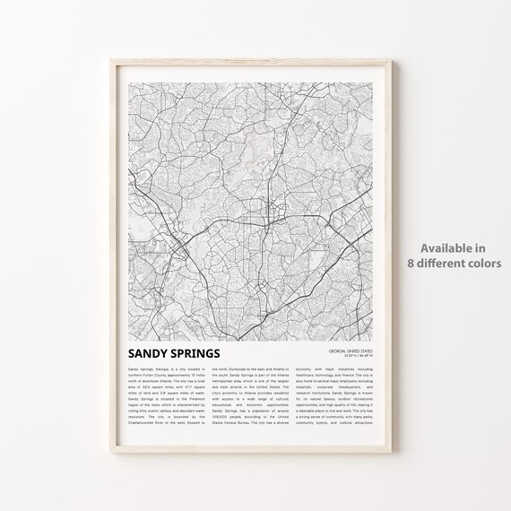 Sandy Springs Georgia Minimalist Grayscale Street Map Travel Poster