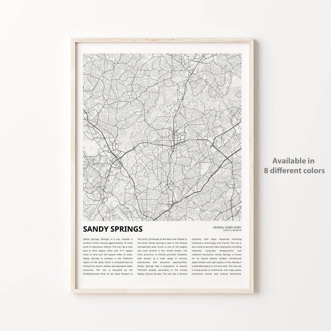 Sandy Springs Georgia Minimalist Grayscale Street Map Travel Poster