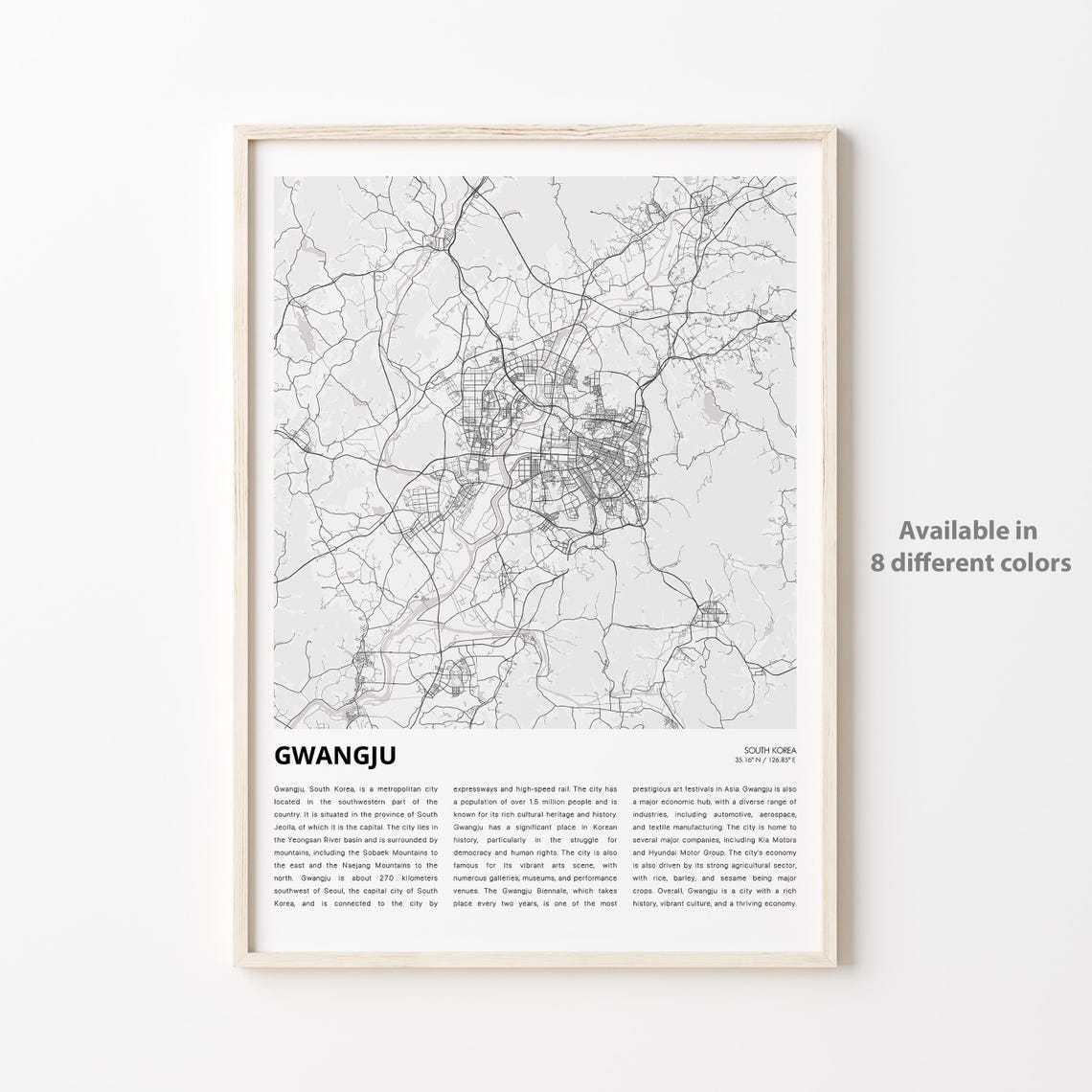 Gwangju Map Print Travel Wall Decor Art Housewarming Gift