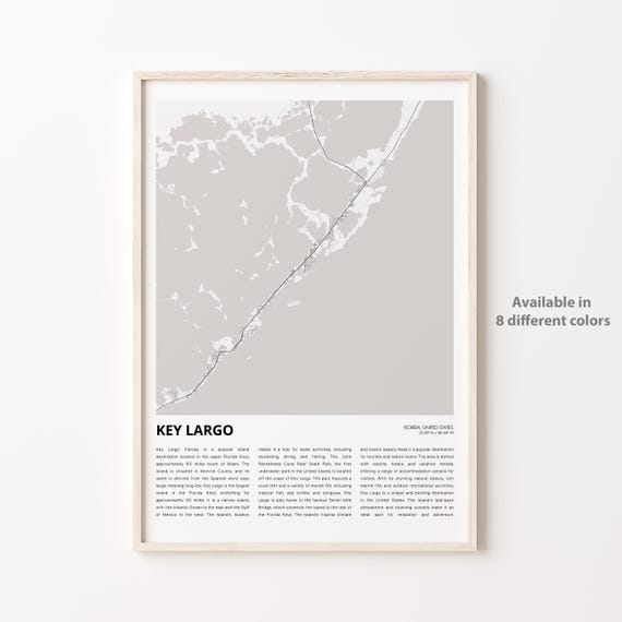 Key Largo Florida Minimalist Island Map Florida Keys Travel Poster