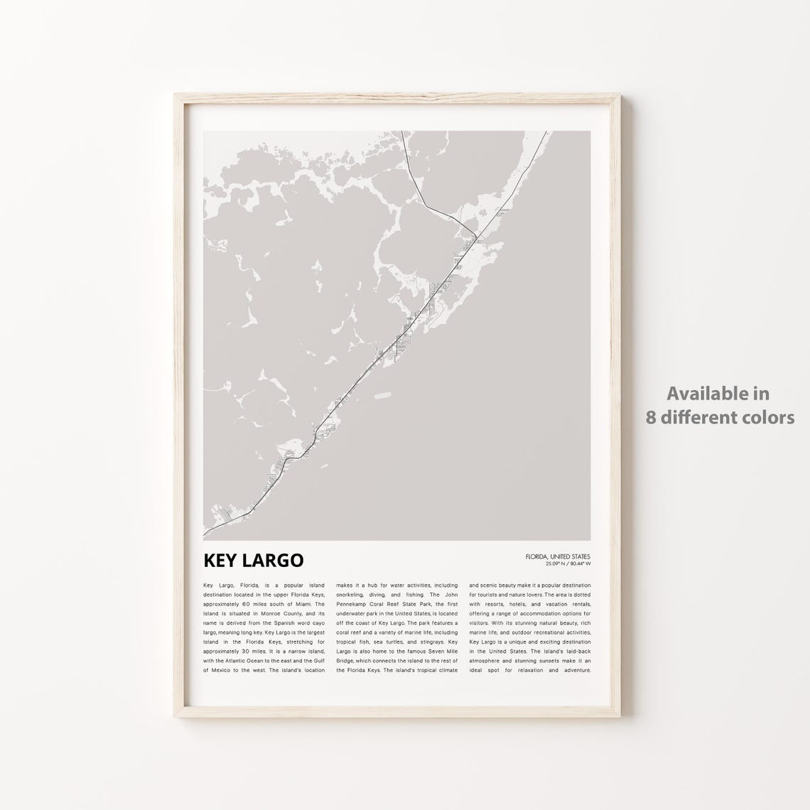 Key Largo Florida Minimalist Island Map Florida Keys Travel Poster