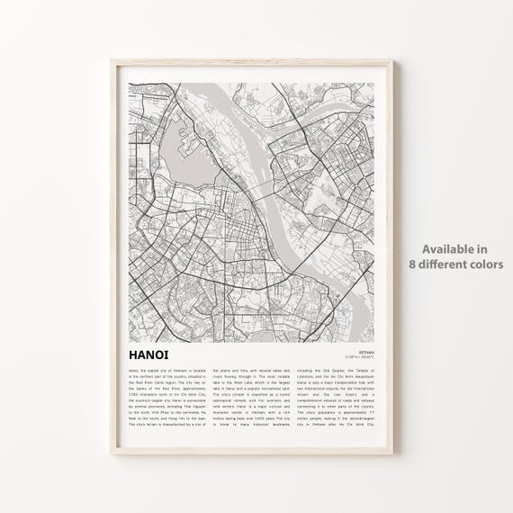 Hanoi Map Print Travel Wall Decor Art Housewarming Gift