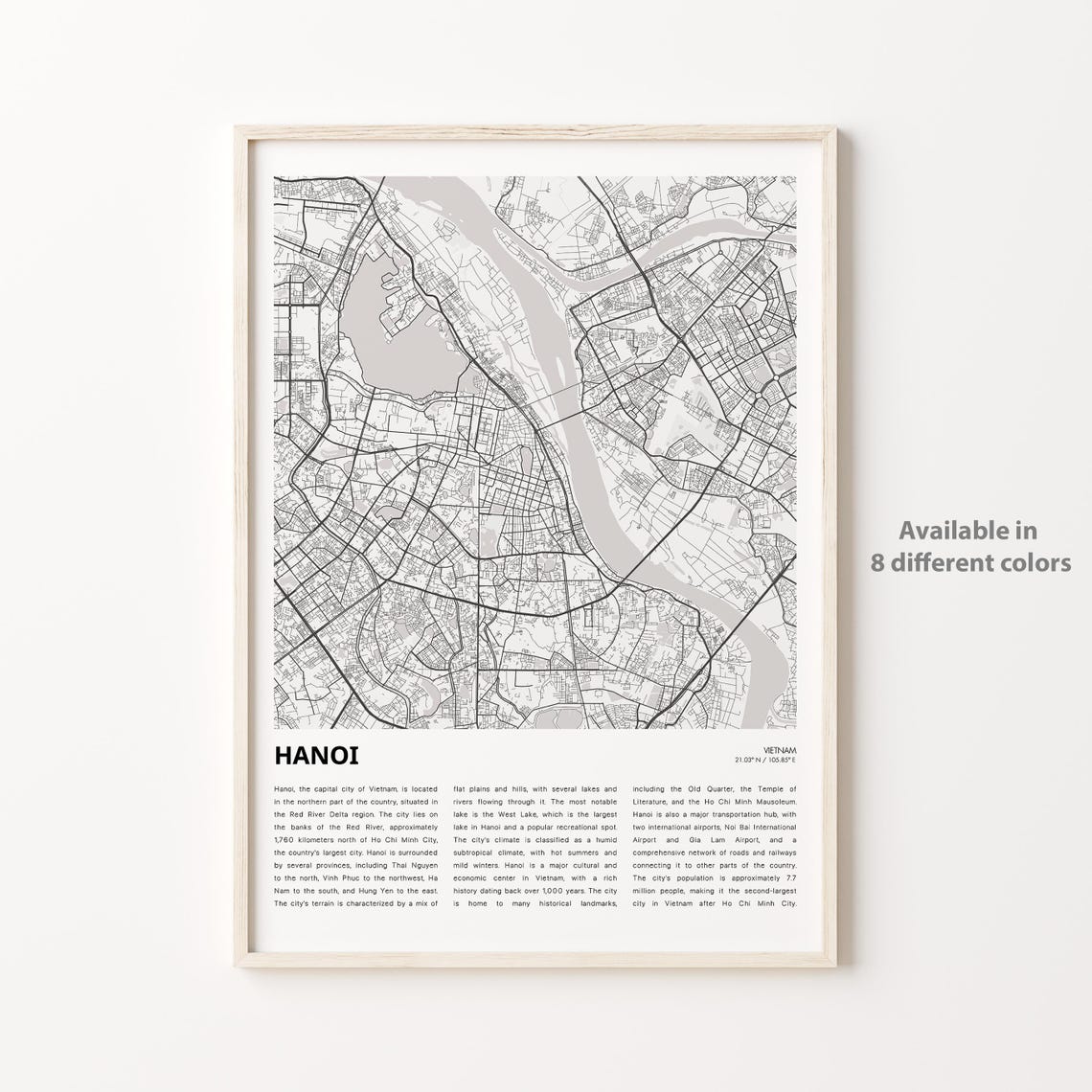 Hanoi Map Print Travel Wall Decor Art Housewarming Gift