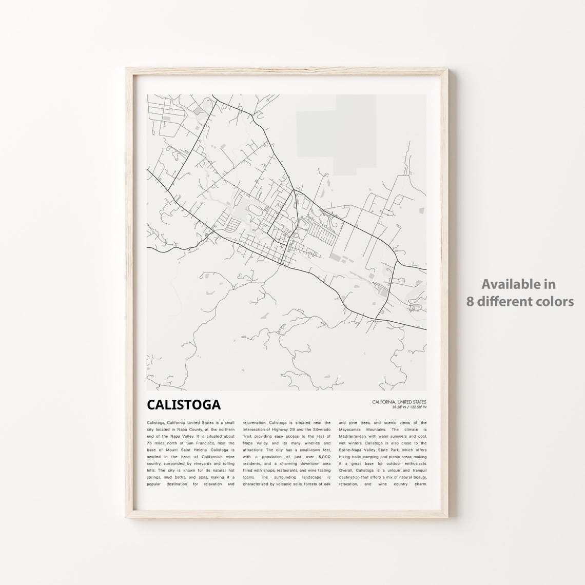Calistoga California Napa Valley Wine Country Gray Map Wall Poster