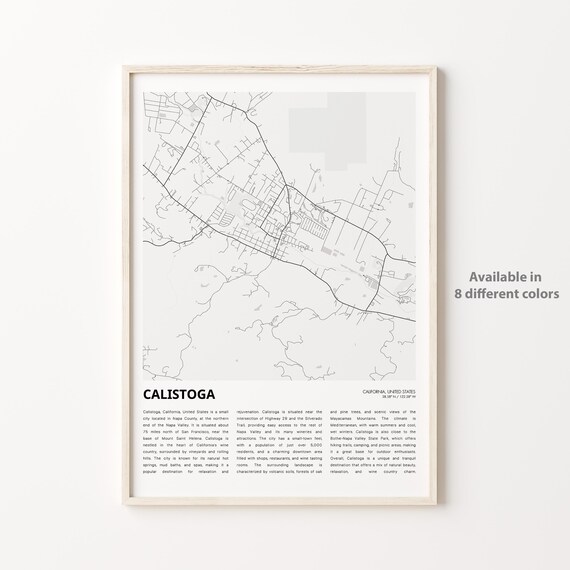 Calistoga California Napa Valley Wine Country Gray Map Wall Poster