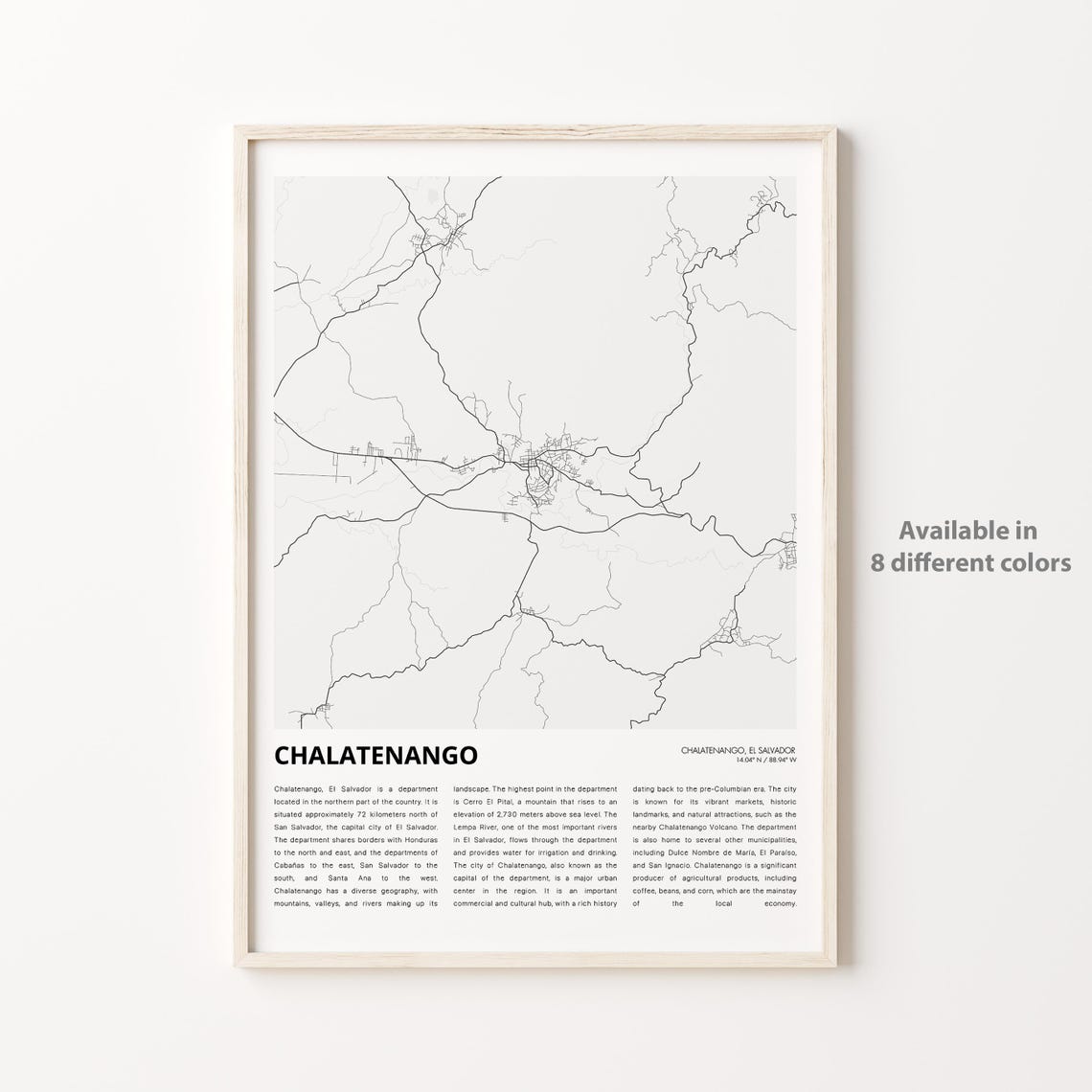 Chalatenango Map Print Travel Wall Decor Art Housewarming Gift