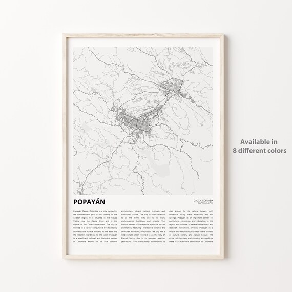 Popayan Colombia City Map Minimalist South America Wall Poster