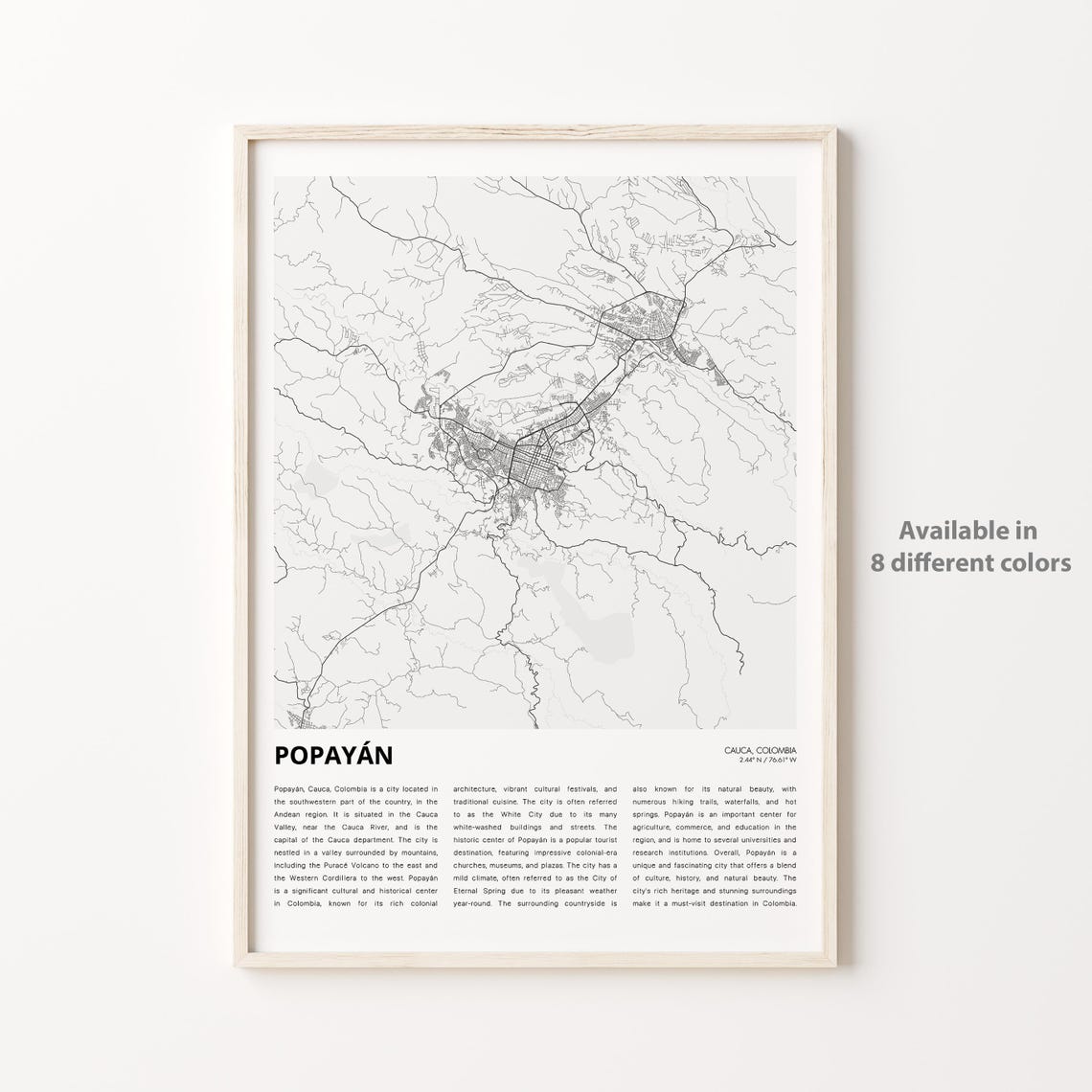 Popayan Colombia City Map Minimalist South America Wall Poster