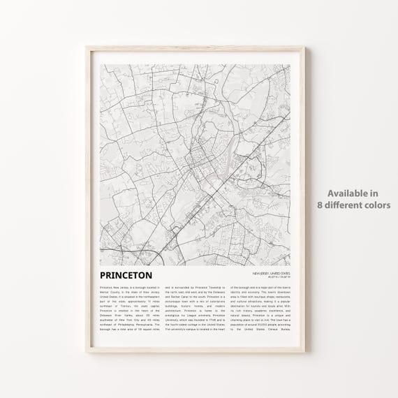 Princeton Map Print Travel Wall Decor Art New Jersey Housewarming Gift
