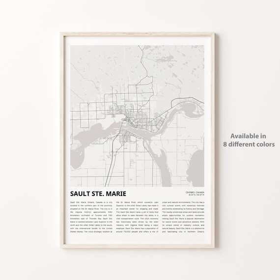 Sault Ste Marie Ontario Minimalist City Street Map Art Print Decor