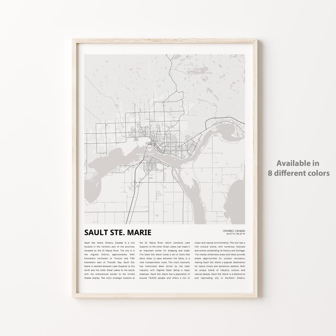 Sault Ste Marie Ontario Minimalist City Street Map Art Print Decor
