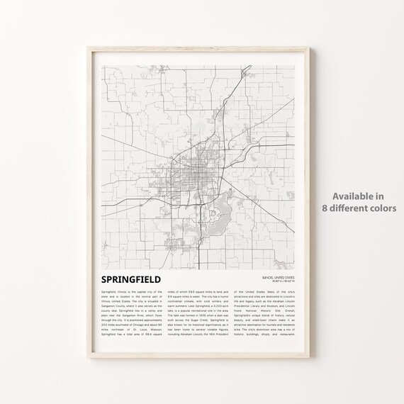 Springfield Illinois City Map Modern Monochrome Street Art Poster