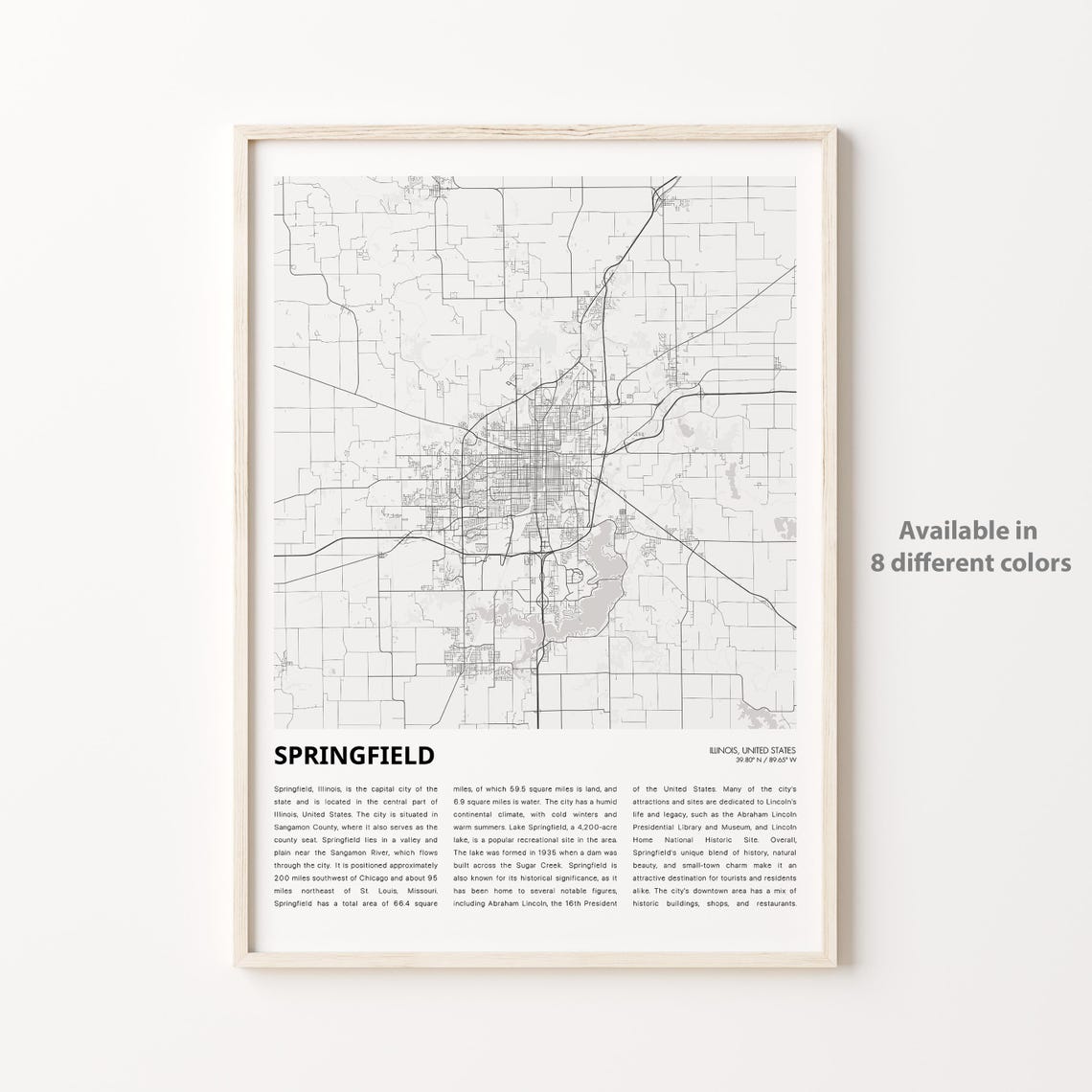 Springfield Illinois City Map Modern Monochrome Street Art Poster