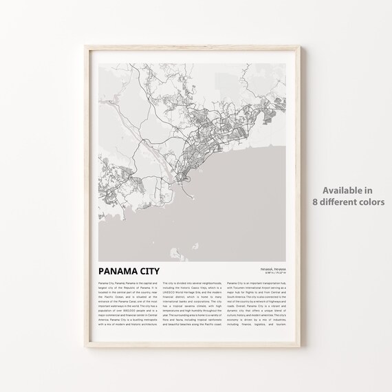 Panama City Panama Minimalist Monochrome City Map Travel Poster