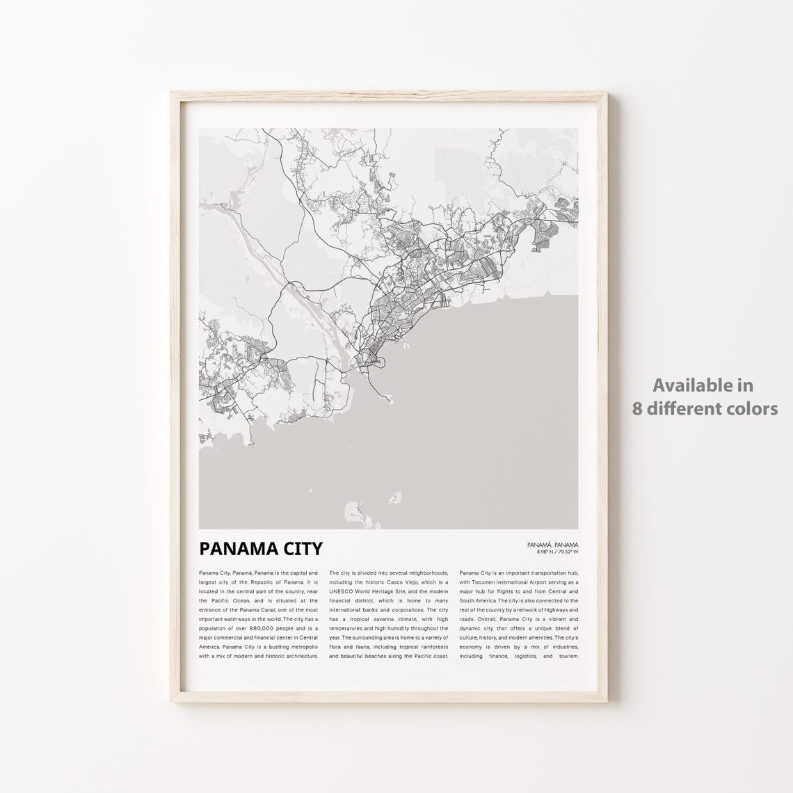 Panama City Panama Minimalist Monochrome City Map Travel Poster