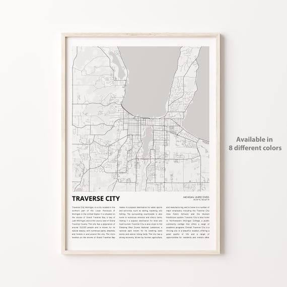 Traverse City Michigan Lake Street Map Minimalist Travel Poster