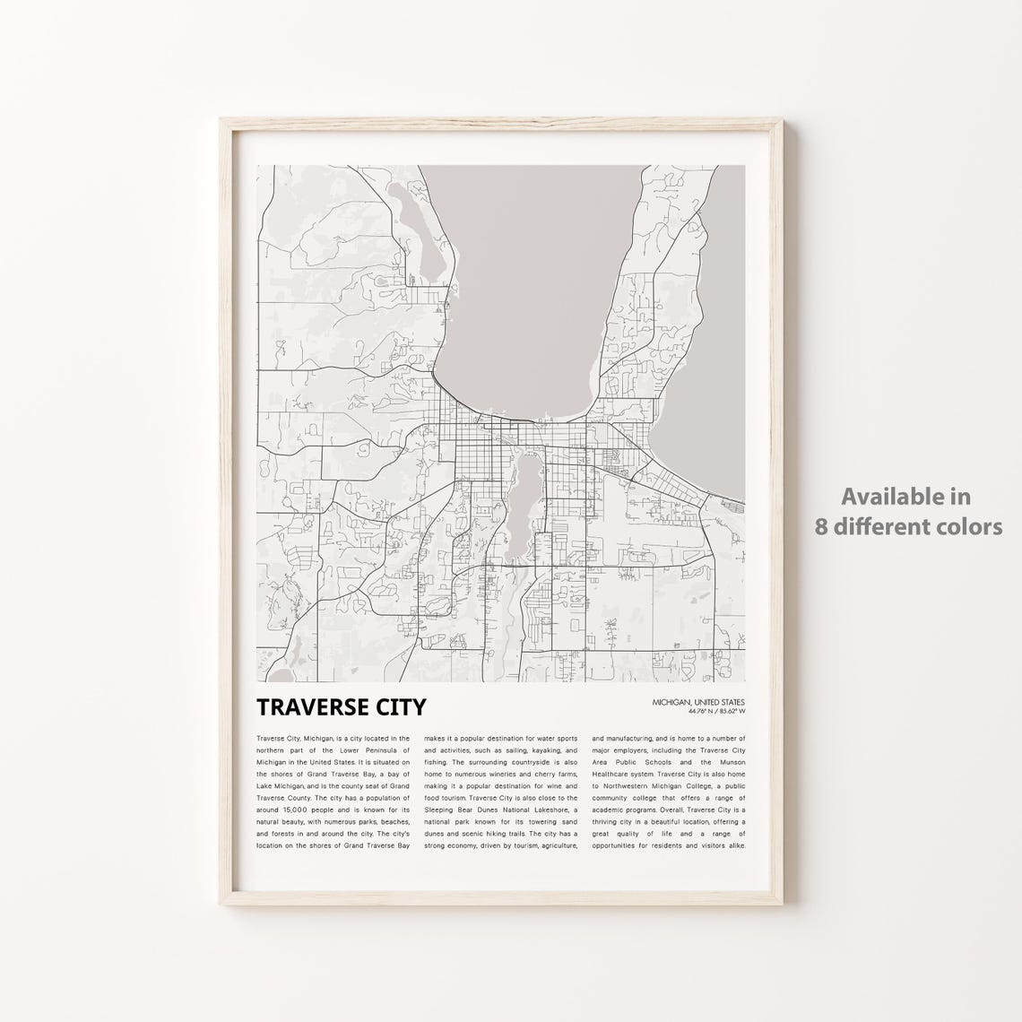 Traverse City Michigan Lake Street Map Minimalist Travel Poster