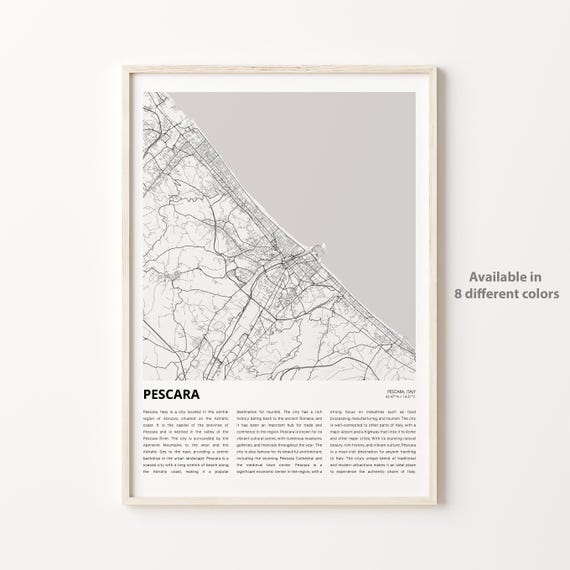 Pescara Map Print Travel Wall Decor Art Housewarming Gift