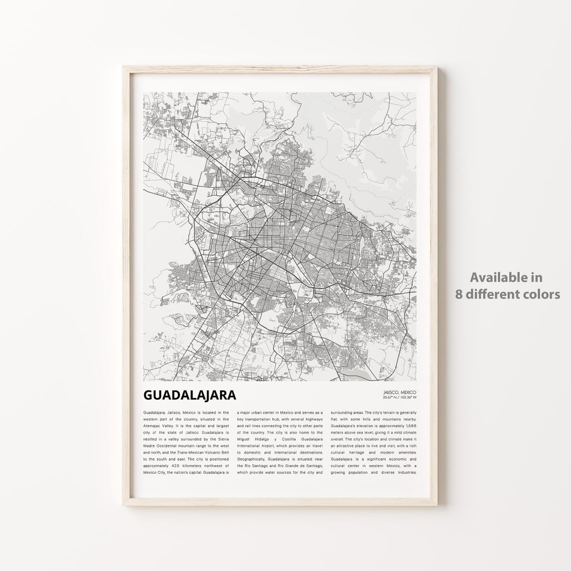 Guadalajara Map Print Travel Wall Decor Art Jalisco Housewarming Gift