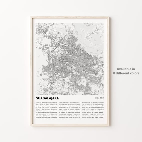 Guadalajara Map Print Travel Wall Decor Art Jalisco Housewarming Gift