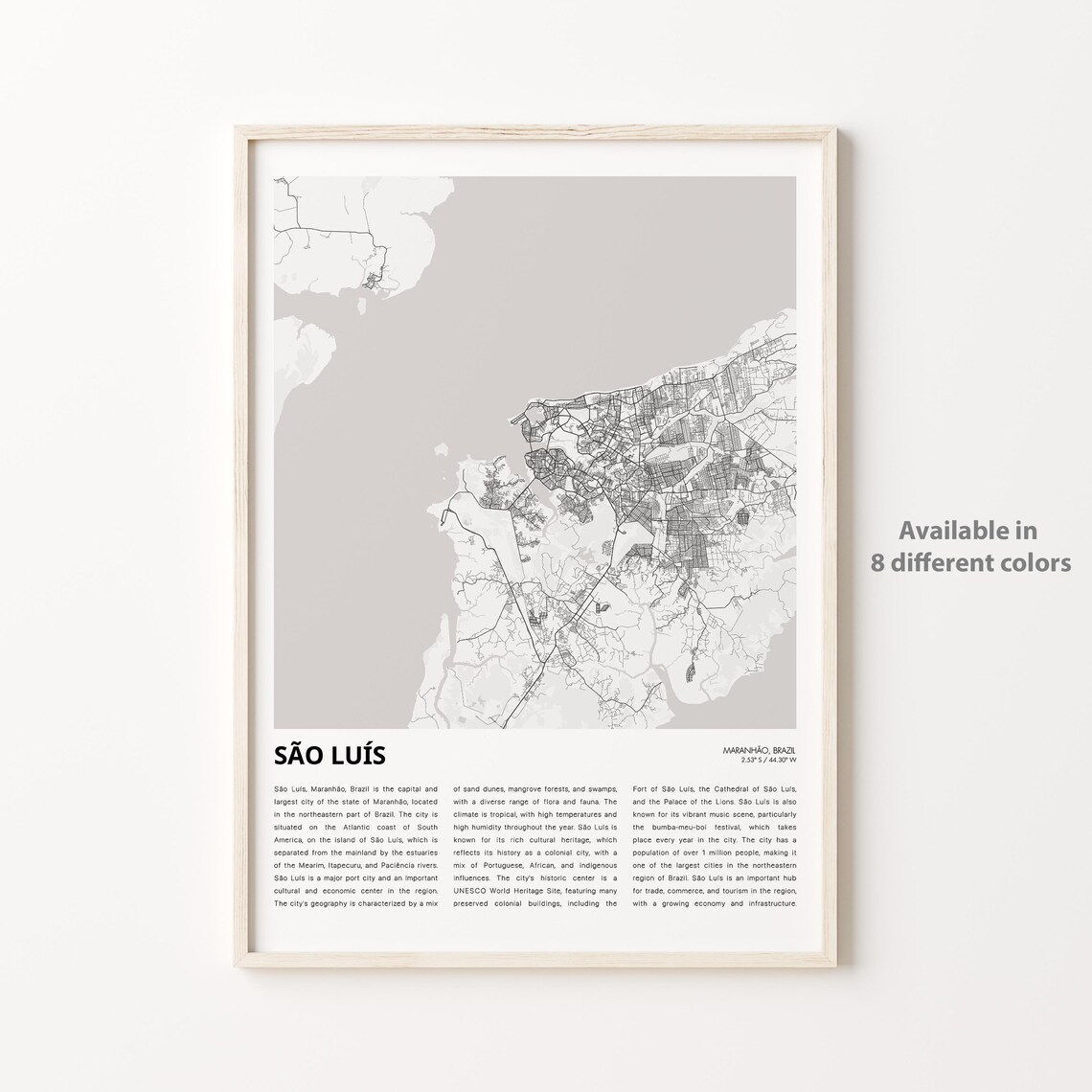Sao Luis Brazil Maranhao Coastal City Street Map Minimalist Poster