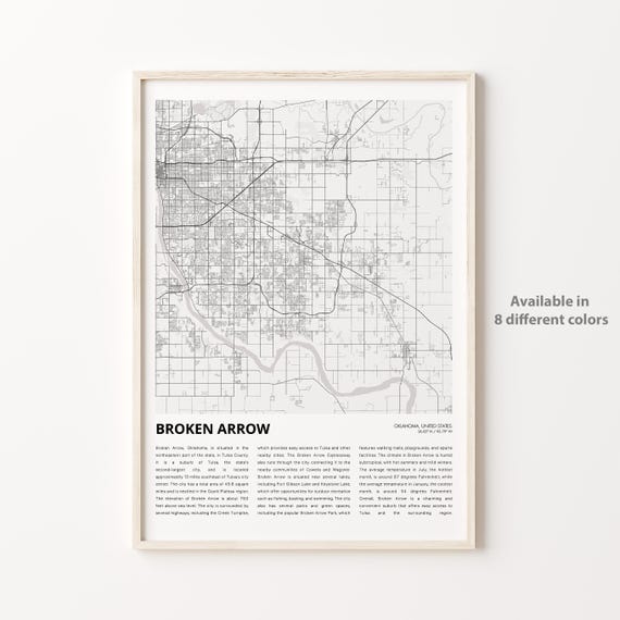 Broken Arrow Map Print Travel Wall Decor Art Oklahoma Housewarming Gift