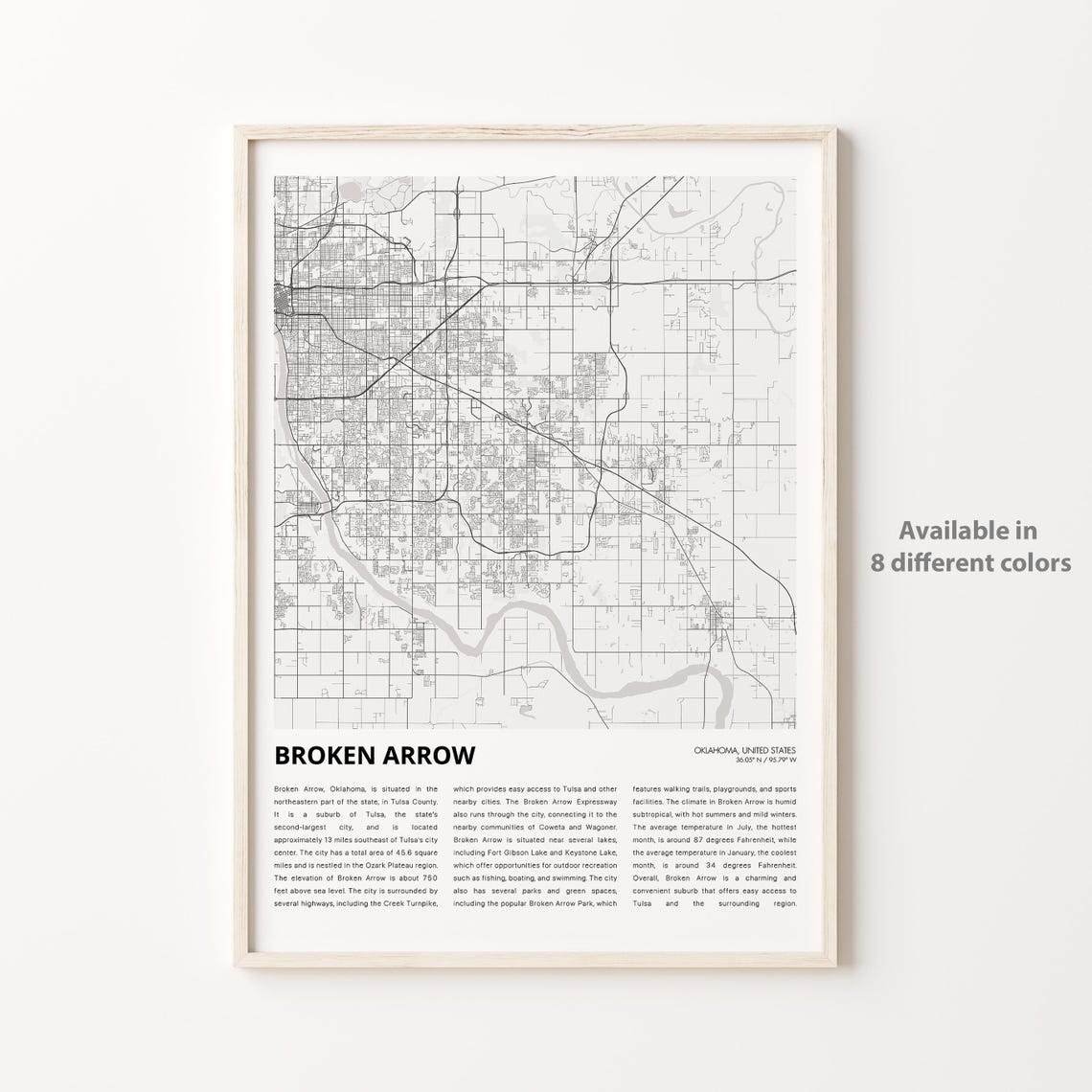 Broken Arrow Map Print Travel Wall Decor Art Oklahoma Housewarming Gift