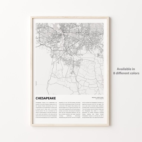 Chesapeake Virginia Minimal Street Map Coastal City Hampton Roads Print