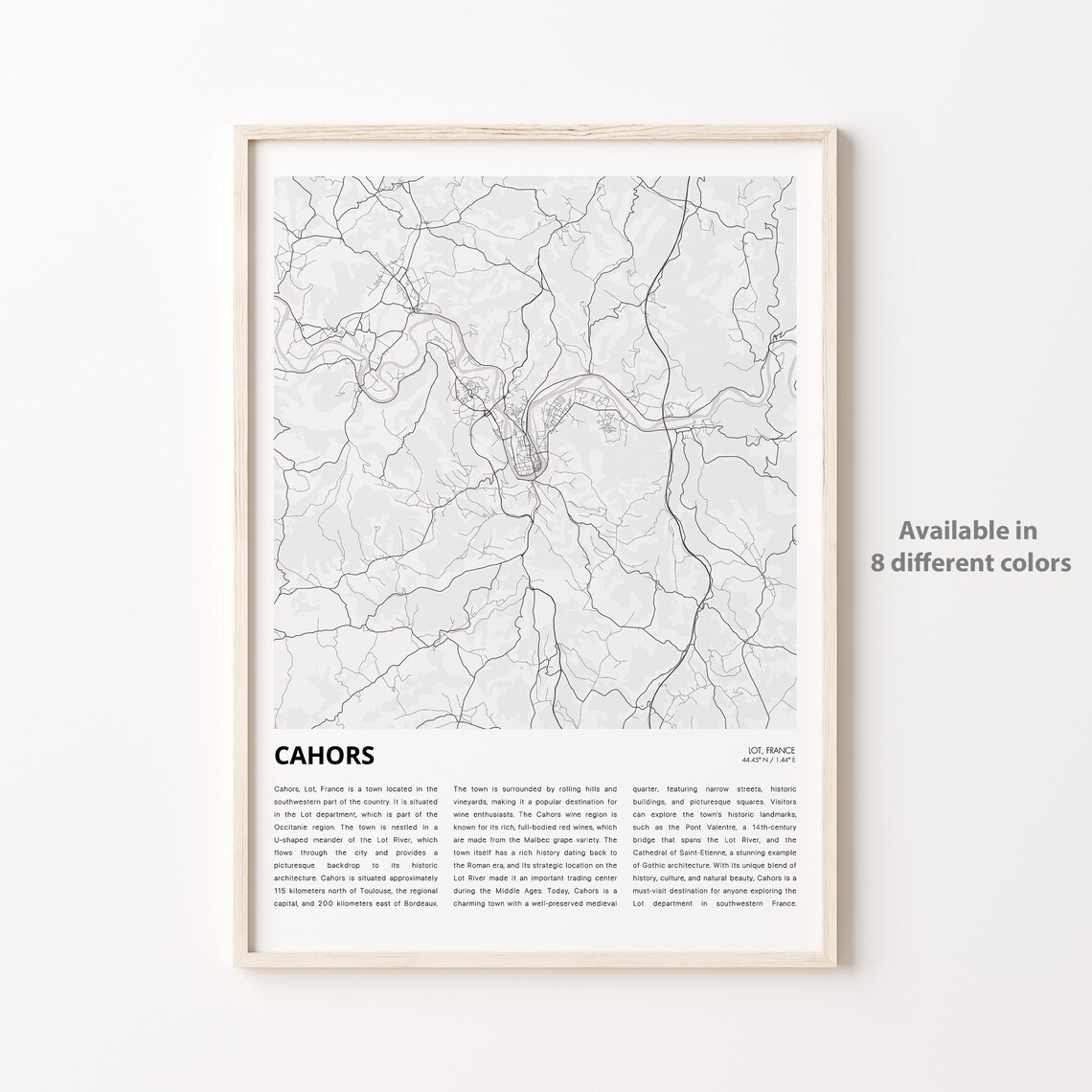 Cahors France Lot Valley City Street Map Minimalist Travel Art Poster