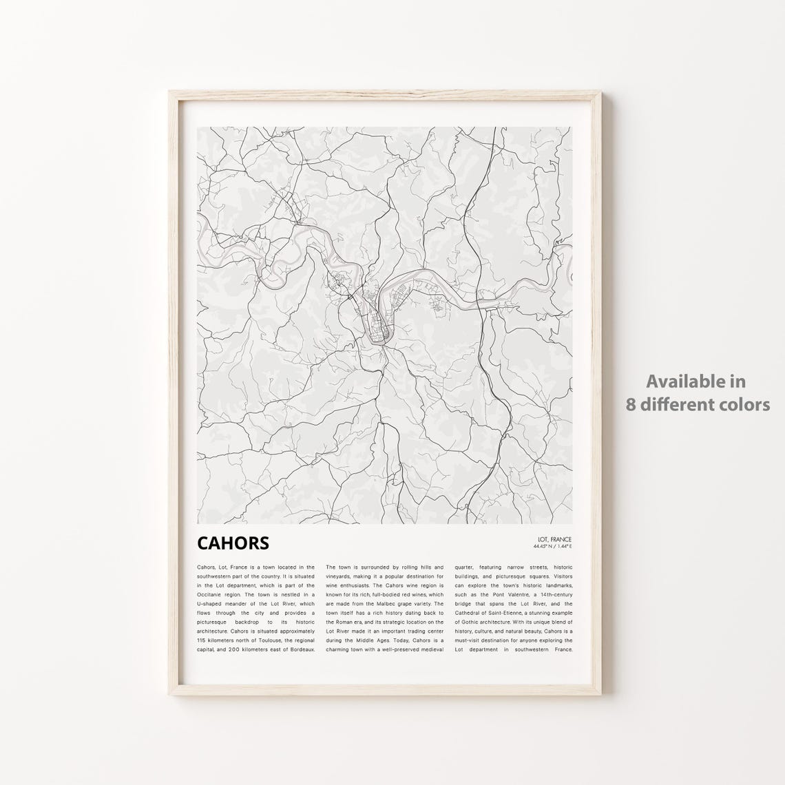 Cahors Map Print Travel Wall Decor Art Lot Housewarming Gift