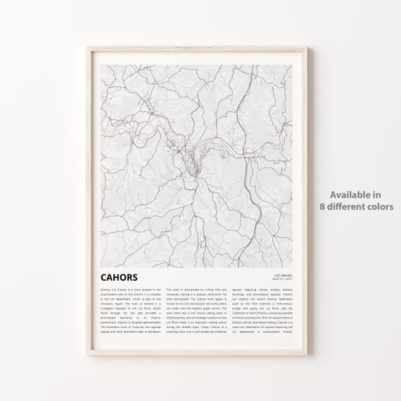 Cahors Map Print Travel Wall Decor Art Lot Housewarming Gift