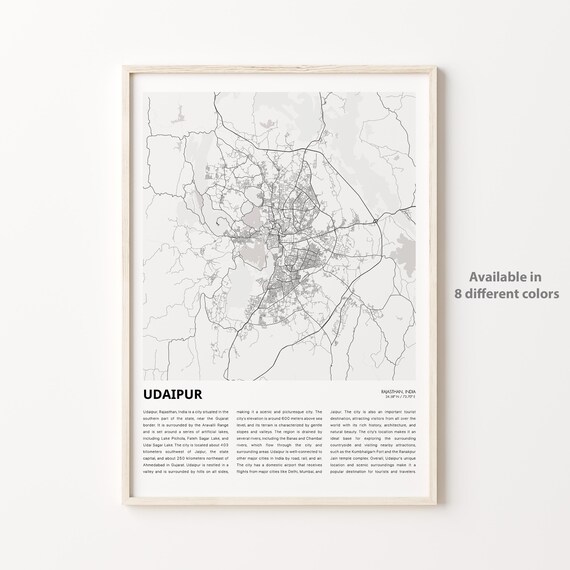 Udaipur Rajasthan India Minimalist City Street Map Travel Poster