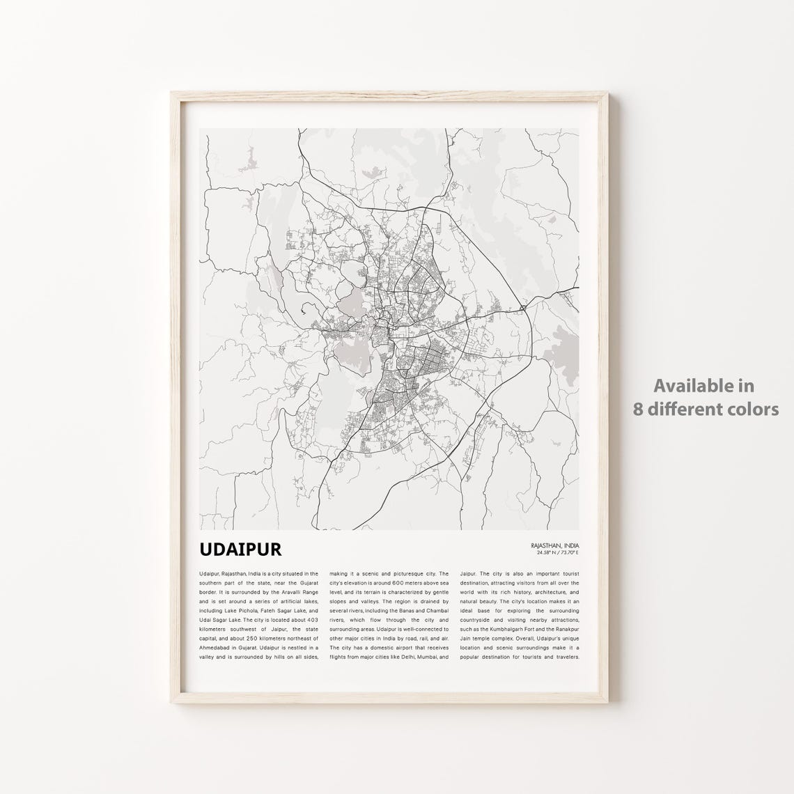 Udaipur Rajasthan India Minimalist City Street Map Travel Poster