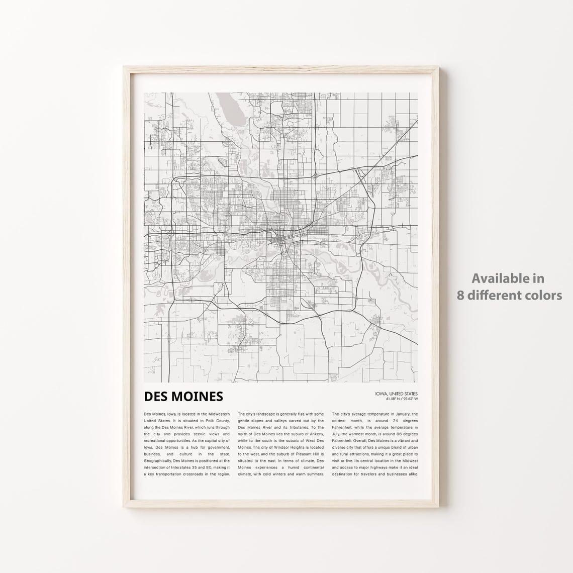 Des Moines Map Print Travel Wall Decor Art Iowa Housewarming Gift