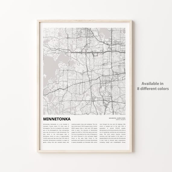 Minnetonka Map Print Travel Wall Decor Art Minnesota Housewarming Gift