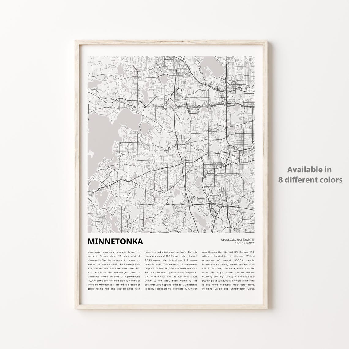 Minnetonka Minnesota Minimal City Street Map Travel Wall Decor Poster