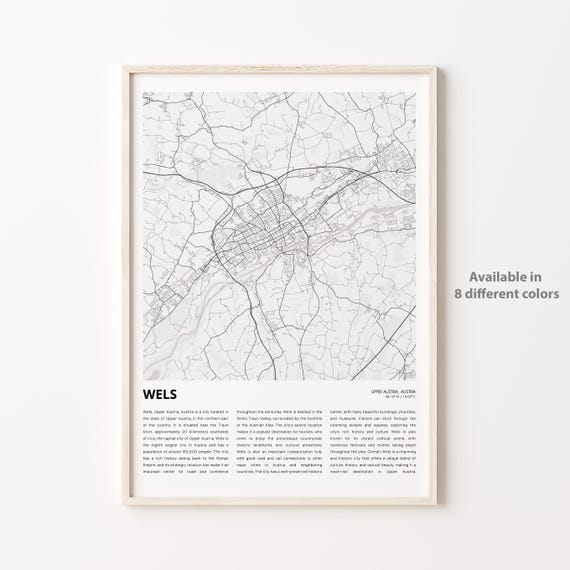 Wels Upper Austria Minimalist Black and White Street Map Poster