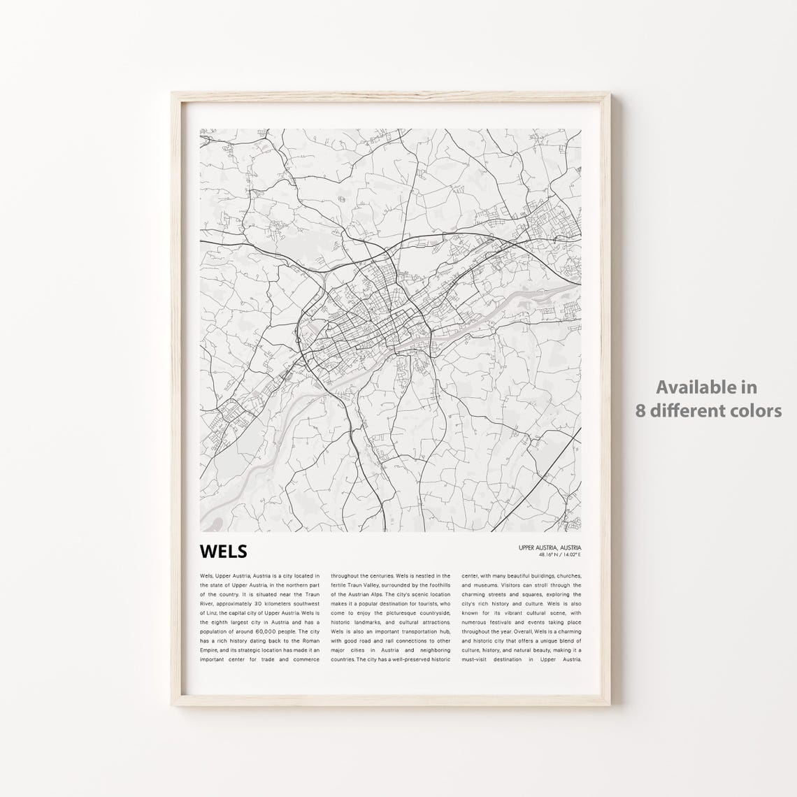 Wels Upper Austria Minimalist Black and White Street Map Poster