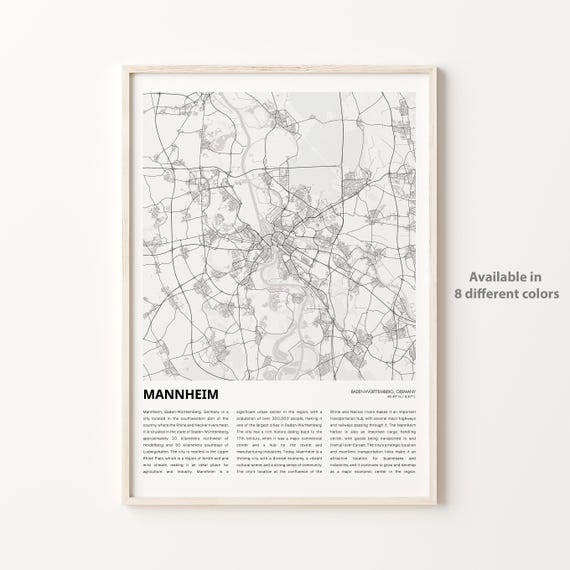 Mannheim Map Print Travel Wall Decor Art Badenwrttemberg Housewarming Gift