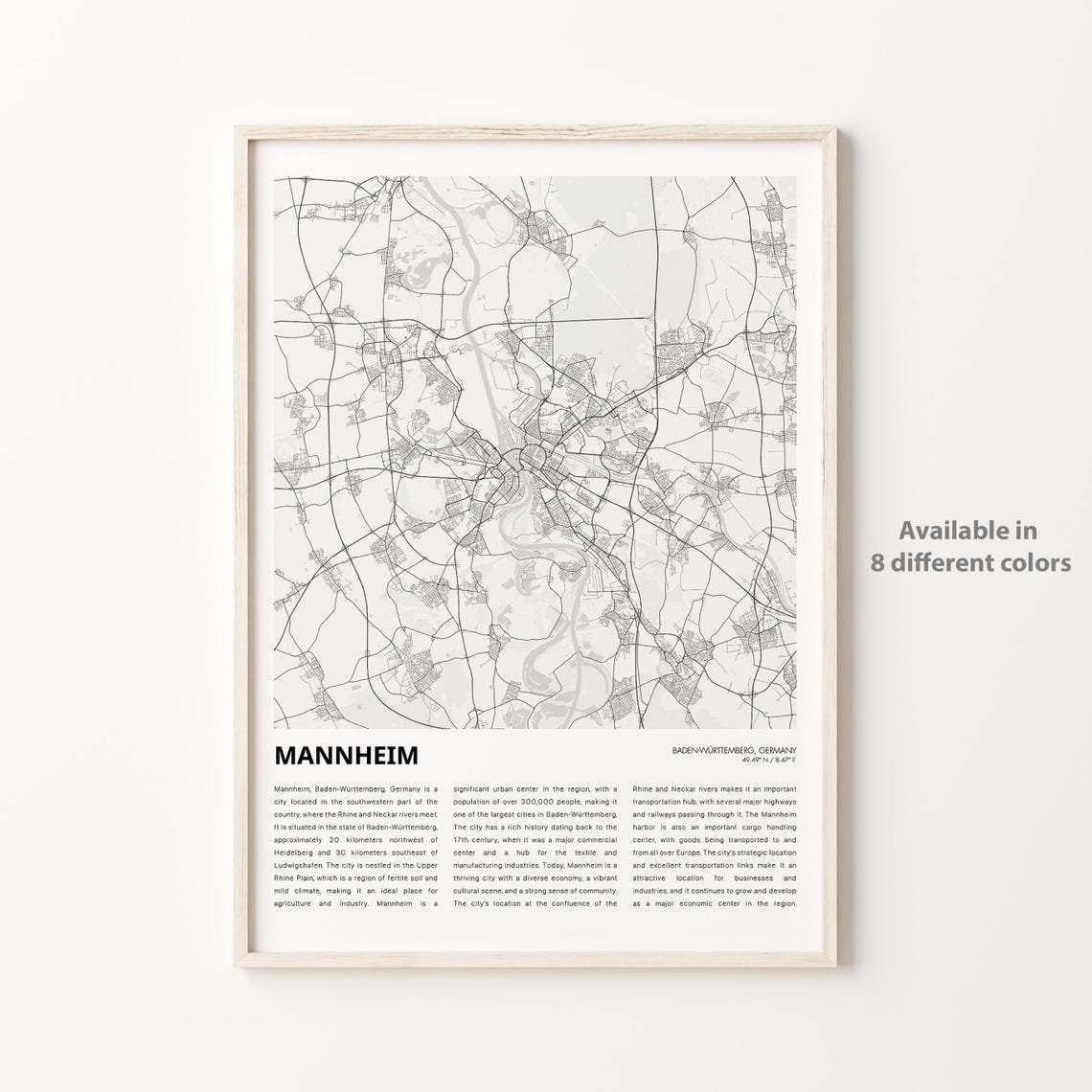 Mannheim Map Print Travel Wall Decor Art Badenwrttemberg Housewarming Gift
