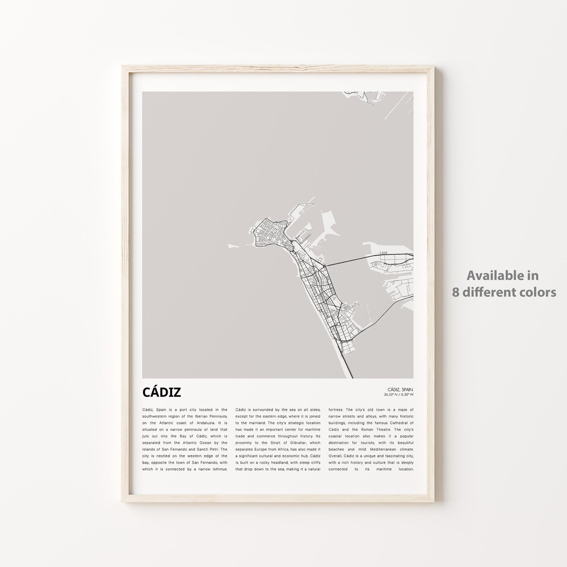 Cadiz Spain Coastal Port City Minimalist Street Map Travel Poster
