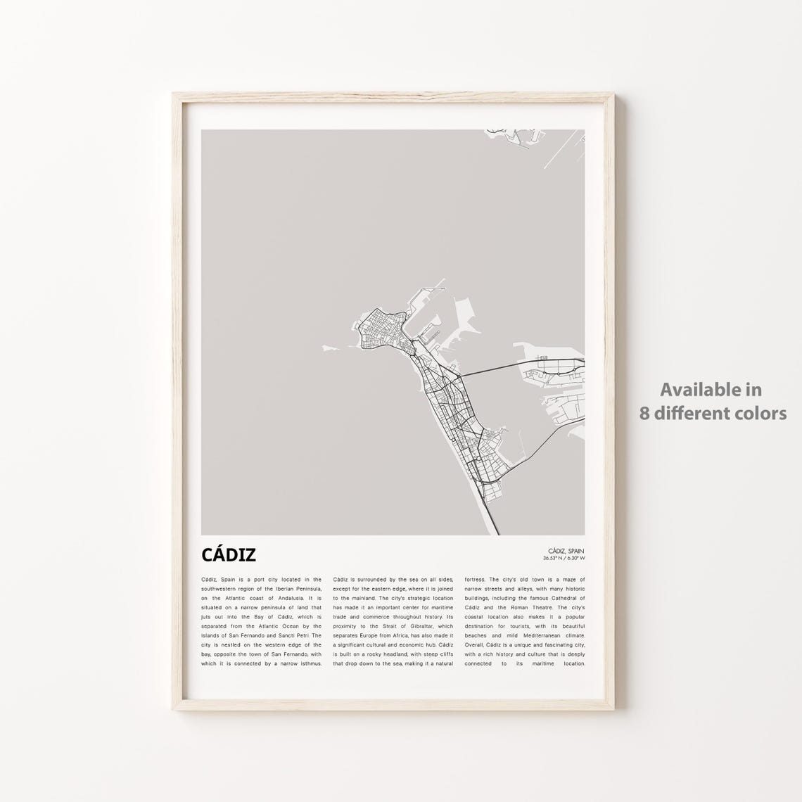 Cdiz Map Print Travel Wall Decor Art Housewarming Gift