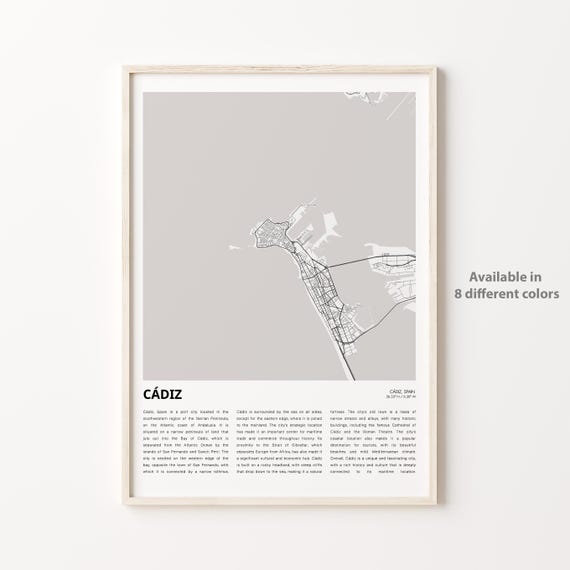Cdiz Map Print Travel Wall Decor Art Housewarming Gift