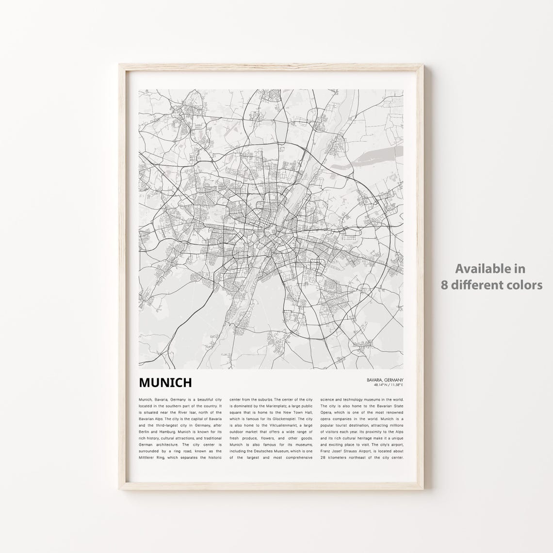 Munich Bavaria Germany City Street Map Minimalist Travel Poster