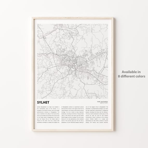 Sylhet Map Travel Poster, Housewarming Gift