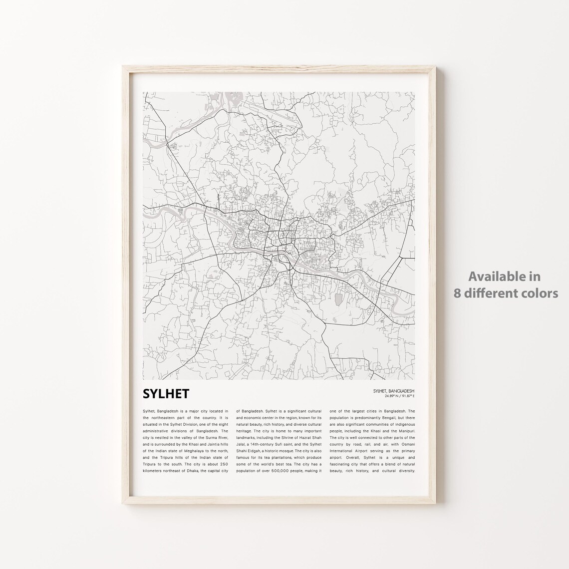 Sylhet Map Travel Poster, Housewarming Gift