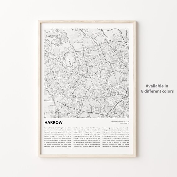 Harrow England City Map Modern Minimal Street Art Decor Poster