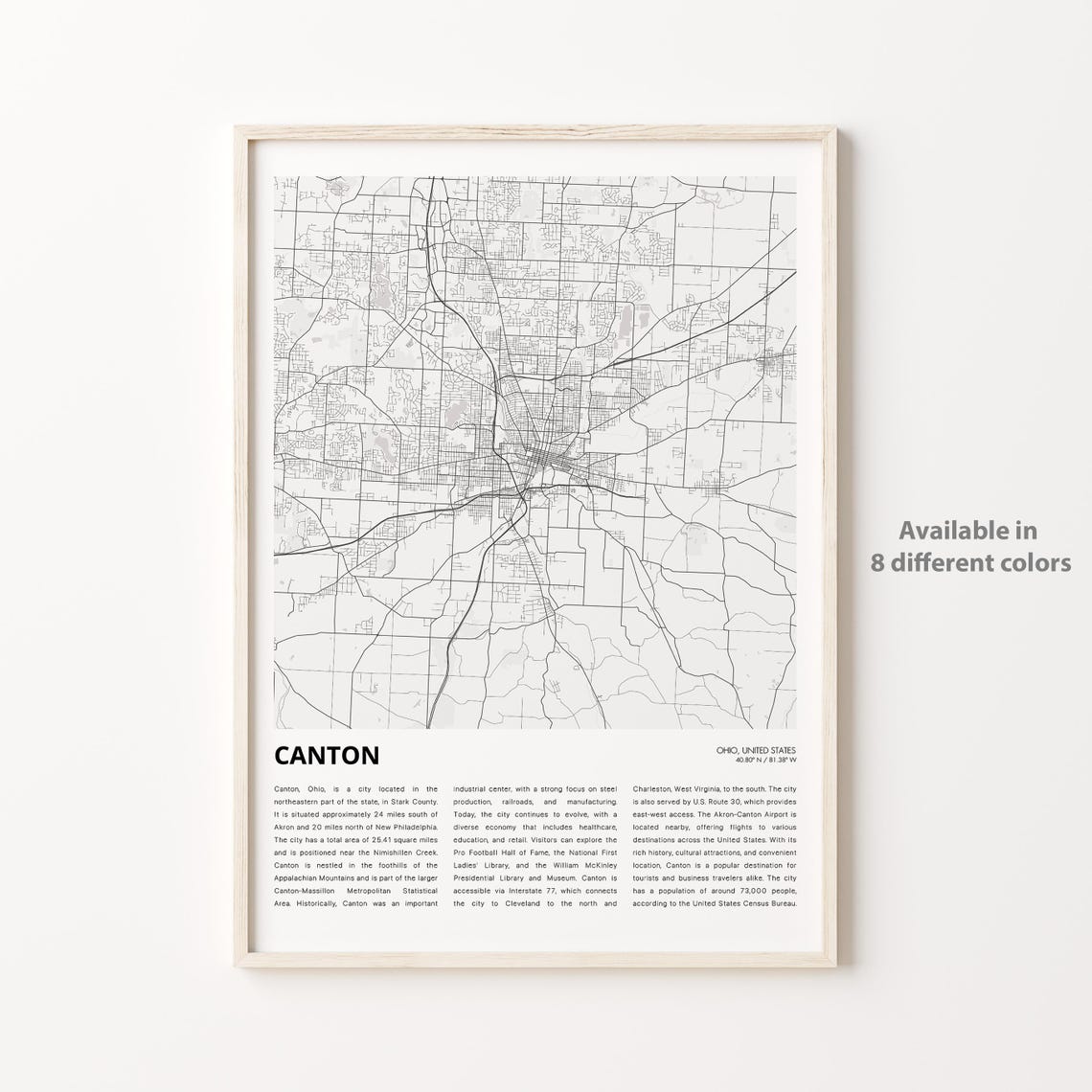Canton Map Print Travel Wall Decor Art Ohio Housewarming Gift
