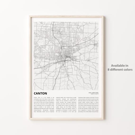 Canton Map Print Travel Wall Decor Art Ohio Housewarming Gift